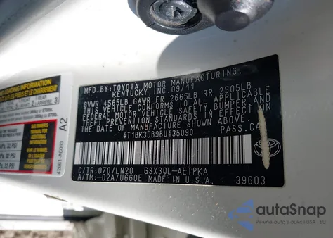 2011 Toyota Avalon Limited z USA, uszkodzony, nr VIN 4T1BK3DB9BU435090